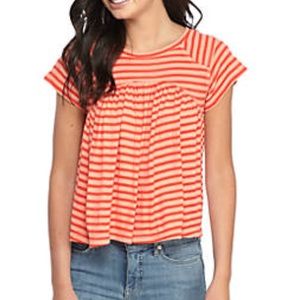 Coral Cap- Sleeve Stripe Tee